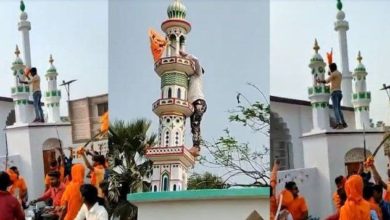 صورة خلال مهرجان ديني.. متطرف يرفع العلم الهندوسي فوق مئذنة مسجد في الهند
