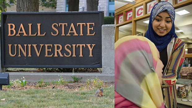 Photo of Indiana students try hijabs during Islamic awareness Week