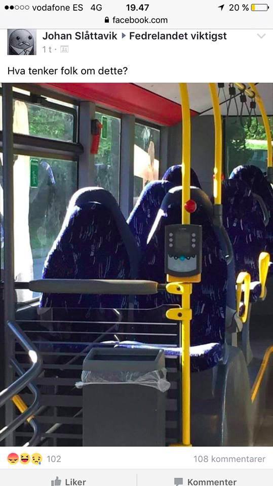 Photo of Norwegian right-wing group confuse empty bus seats with burqa-clad women