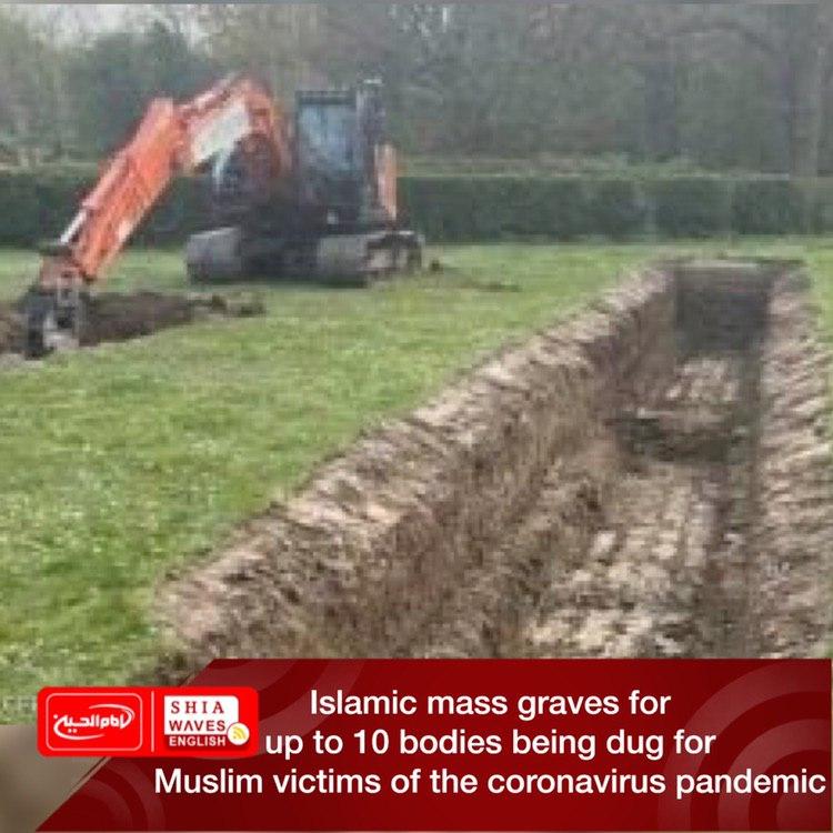 Photo of Islamic mass graves for up to 10 bodies being dug for Muslim victims of the coronavirus pandemic