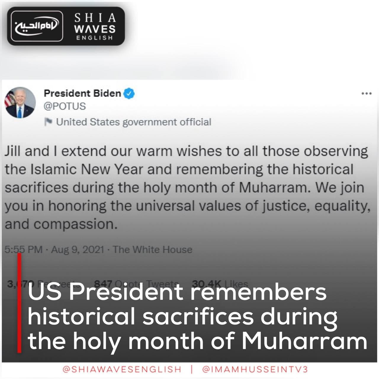 US President remembers historical sacrifices during the holy month of