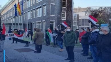 Photo of Protest in front of the UAE embassy in Berlin condemning the bombing of the Saudi coalition