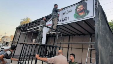 Photo of Service tents affiliated with the Shirazi Religious Authority being set up to commemorate the martyrdom anniversary of Imam al-Jawad, peace be upon him