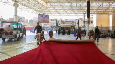 Photo of Imam Ali Holy Shrine laid with red carpet as part of commemorating mournful Muharram