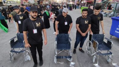 Photo of Misbah Al-Hussein Foundation distributes dozens of wheelchairs to transport senior Arbaeen pilgrims