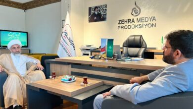 Photo of Deputy of Grand Ayatollah Shirazi discusses horizons for developing media activities with director of Al-Zahra TV channel