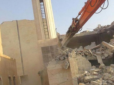 تصویر تخریب یک مسجد شیعی در شهر الرقه سوریه