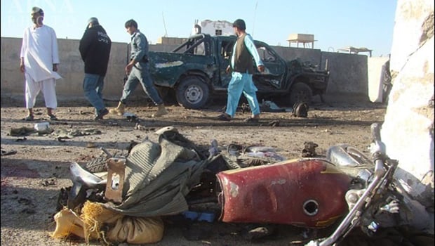 تصویر انفجار خودروی بمب‌ گذاری شده در هِلْمَند افغانستان