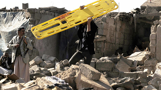 تصویر هشدار سازمان جهانی نفی خشونت نسبت به پیامدهای خطرناک بشریِ ناشی از جنگ بر ضد یمن