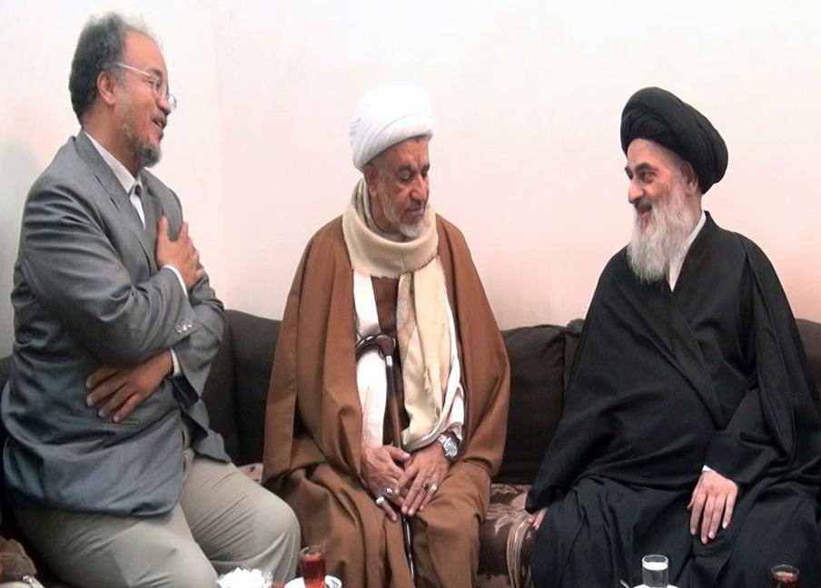 تصویر دیدار دکتر عصام العماد و جمعی از شیعیان کشور عمان با حضرت آیت الله العظمی شیرازی