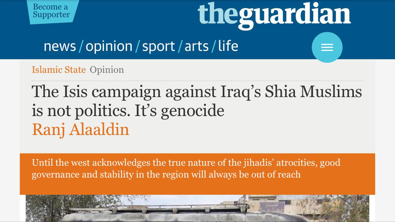 تصویر گاردین: حملات داعش علیه شیعیان عراق، سیاسی نیست، بلکه نسل کشی است
