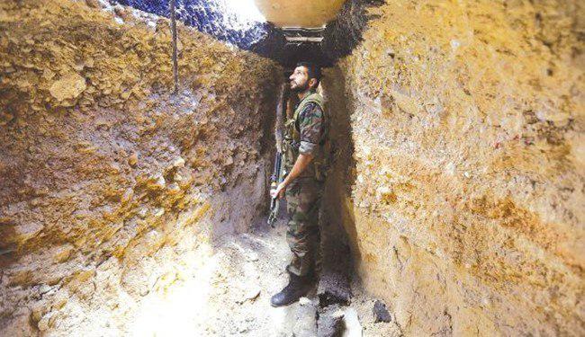 تصویر کشف و تخریب تونل تروریست‌ها در دمشق