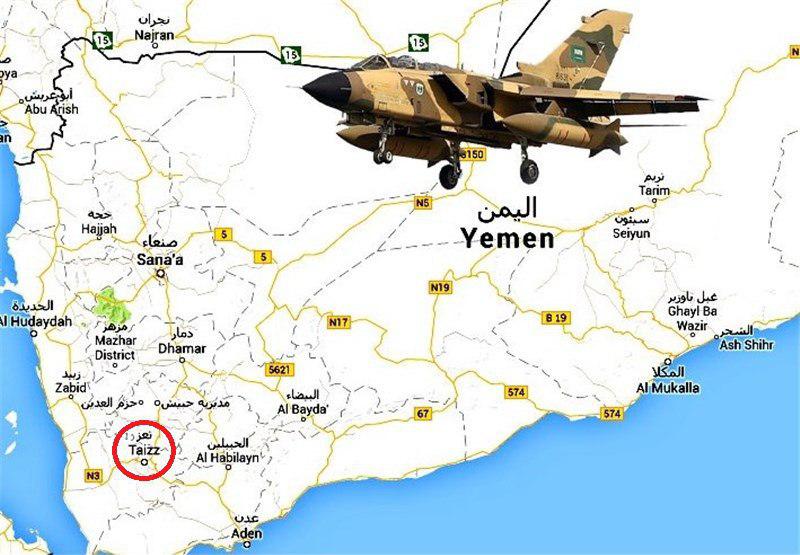 تصویر حمله جنگنده های عربستانی به تجمع آوارگان یمنی