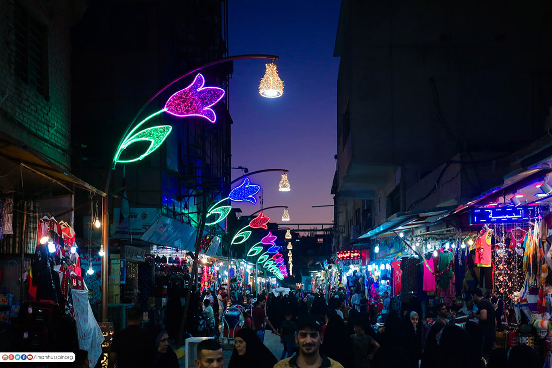 تصویر چراغانی خیابان های مجاور دو آستان مقدس حسینی و عباسی