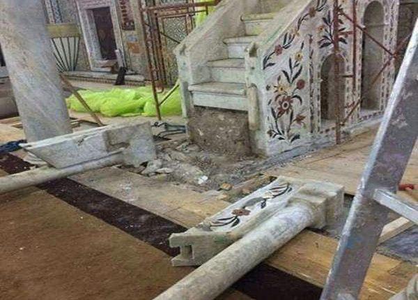 تصویر تخریب منبر تاریخی مسجد احمد پاشا در کشور لیبی