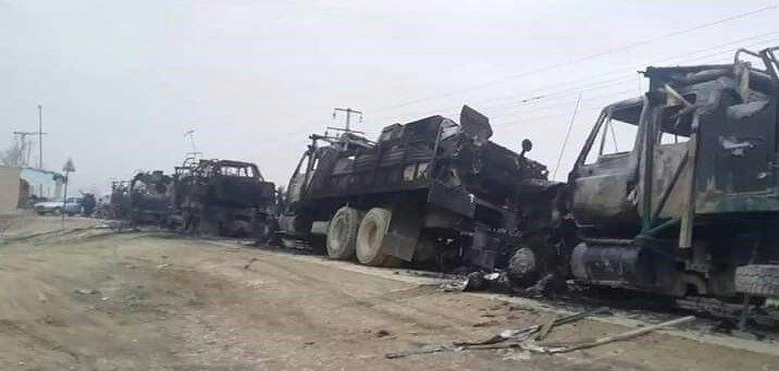 تصویر به آتش کشیدن ۳۰ خودروی زرهی ارتش در شمال افغانستان به دست سنی های تندروی طالبان