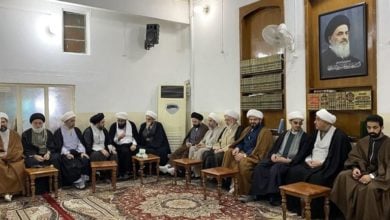 تصویر حضور شخصیت های دینی و عشایری عراقی در دفتر مرجعیت در کربلا