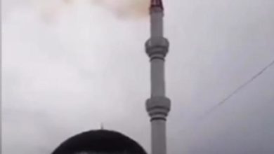تصویر آتش سوزی در مناره یکی از مساجد ترکیه
