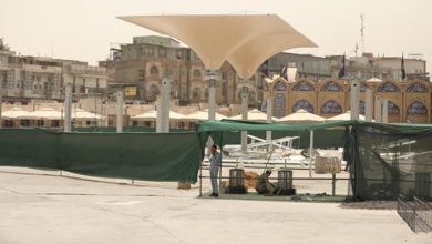 تصویر مرحله پایانی پروژه سایبان ها در صحن باب المراد آستان مقدس کاظمین