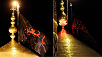 تصویر     مراسم تعویض پرچم گنبدهای حرم های امام حسين و ابوالفضل العباس عليه السلام