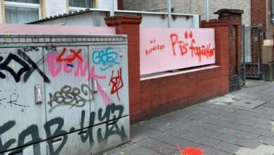 تصویر نوشتن عبارت های ضد مسلمانان بر روی دیوار مسجدی در آلمان