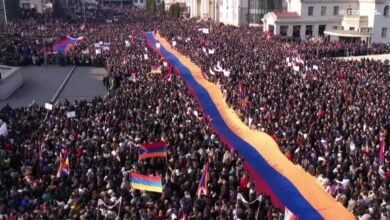 تصویر تظاهرات علیه جمهوری آذربایجان در بزرگ ترین شهر قره باغ