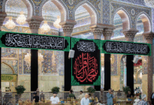 حرم مطهر حضرت سیدالشهدا در سوگ شهادت امام محمد باقر علیه السلام سیاه‌پوش شد